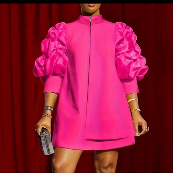 NS FASHION Dresses & Skirts - Women’s Plus Size Chic Mock Neck Puff-Sleeve Dress